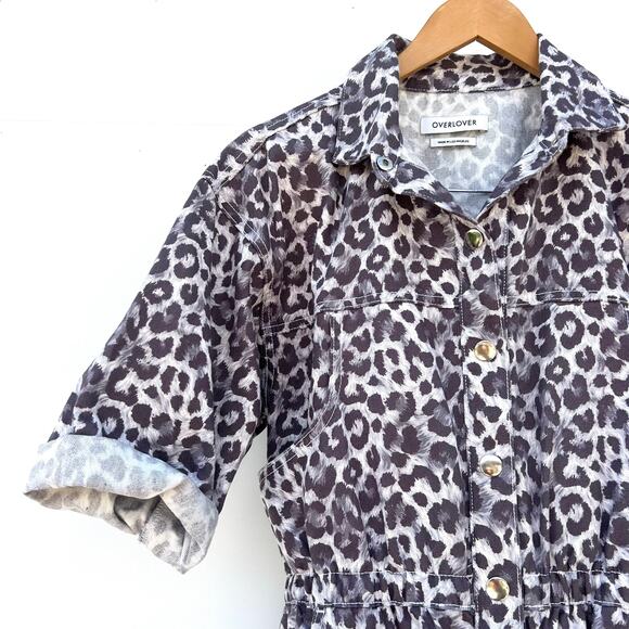 Overlover Hope Canvas Jumpsuit Boilersuit Lilac Leopard Medium Revolve - Picture 8 of 12